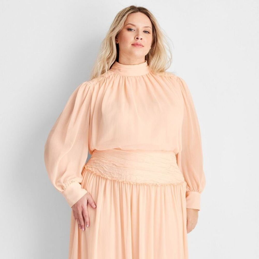 Women's Long Sleeve Crinkle Blouse - Future Collective Peach Orange 3X